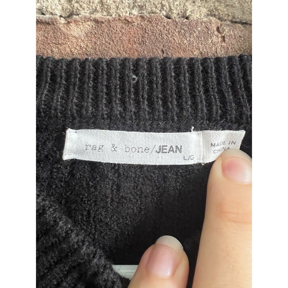 Rag & Bone Jean Carly Open Back Ribbed Crew Neck Sweater Black Merino Wool Sz S - Picture 2 of 7